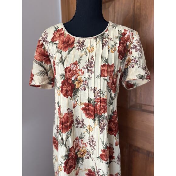 Jessica Howard 10 Yellow Red Floral Linen House Dress Modest Summer Ankle Length - Picture 3 of 9